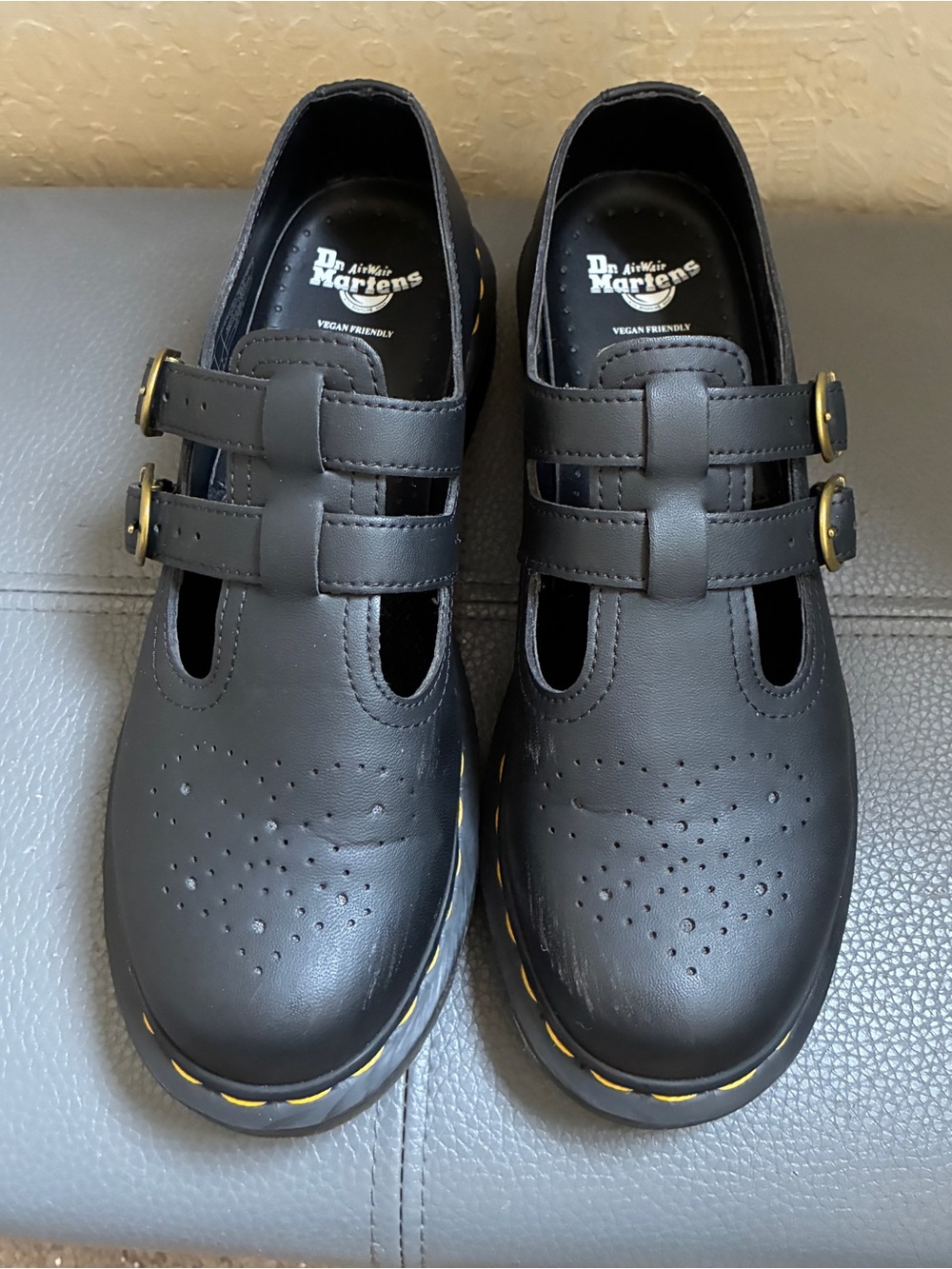 DR MARTENS Mary Jane Black Vegan Double Strap Size 8 - Picture 8 of 12
